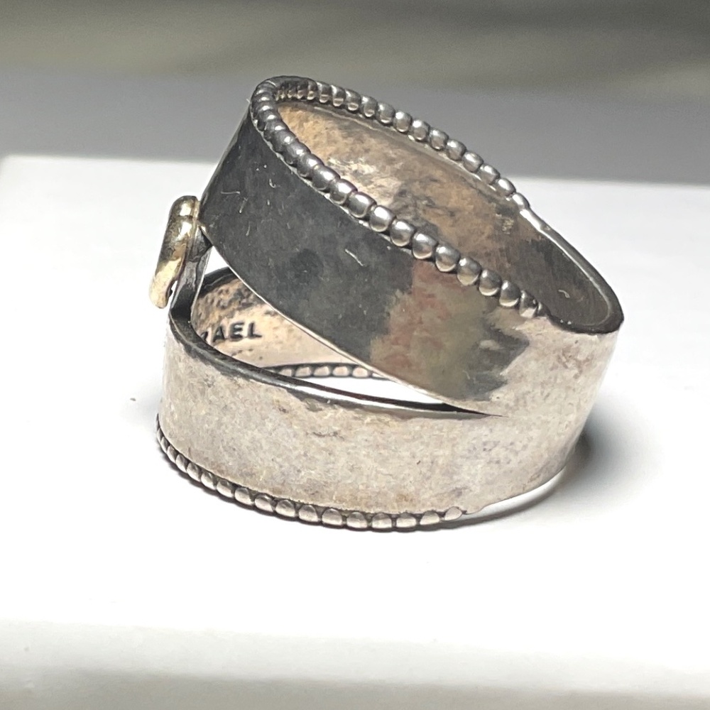 New Handcrafted Sterling Silver Ring Double Cigar Band Gold Center Heart Size 7 - Picture 3 of 11